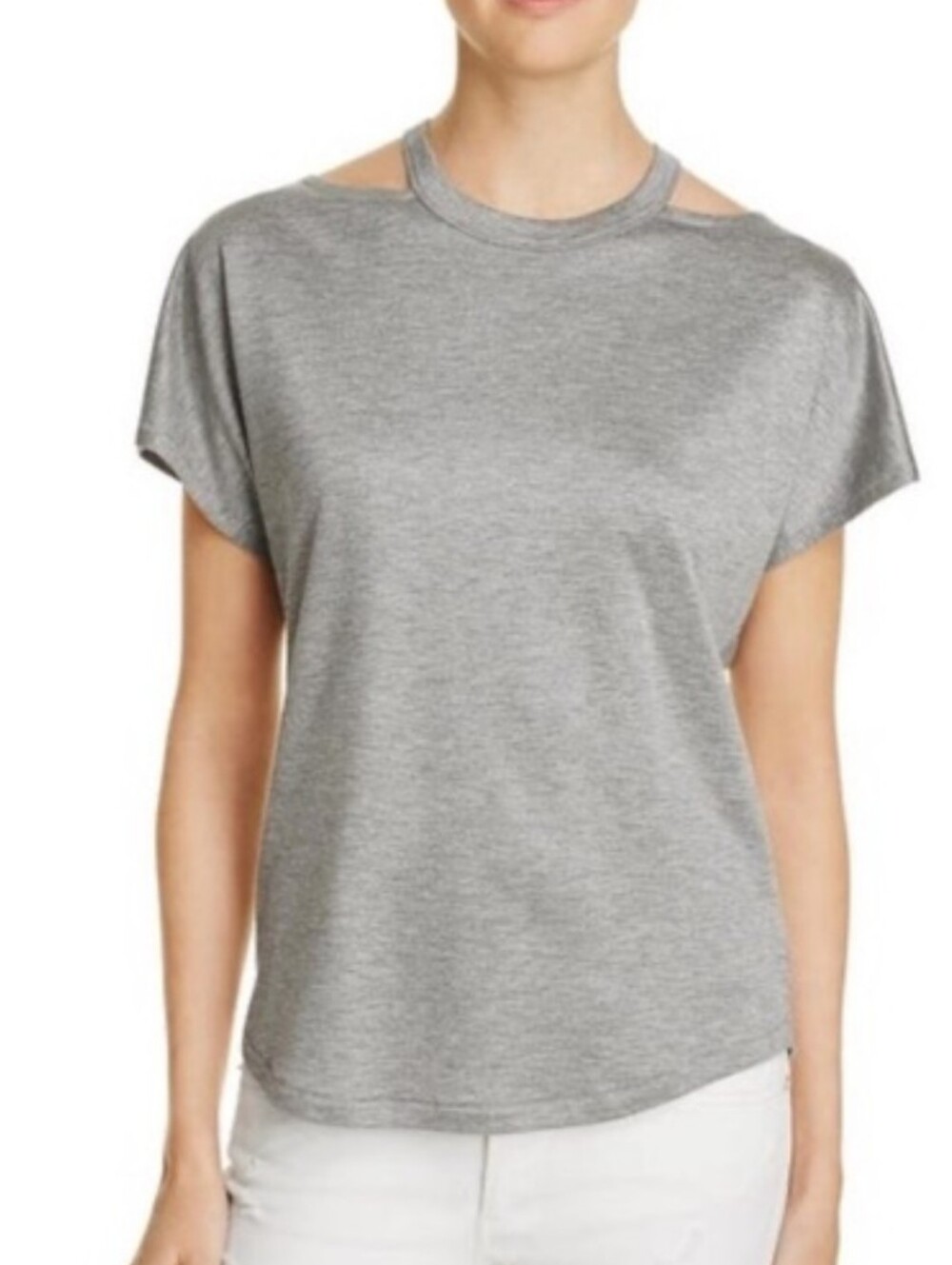 rag & bone Womens Heather Gray Cold Shoulder Short Sleeve Soft Top Small